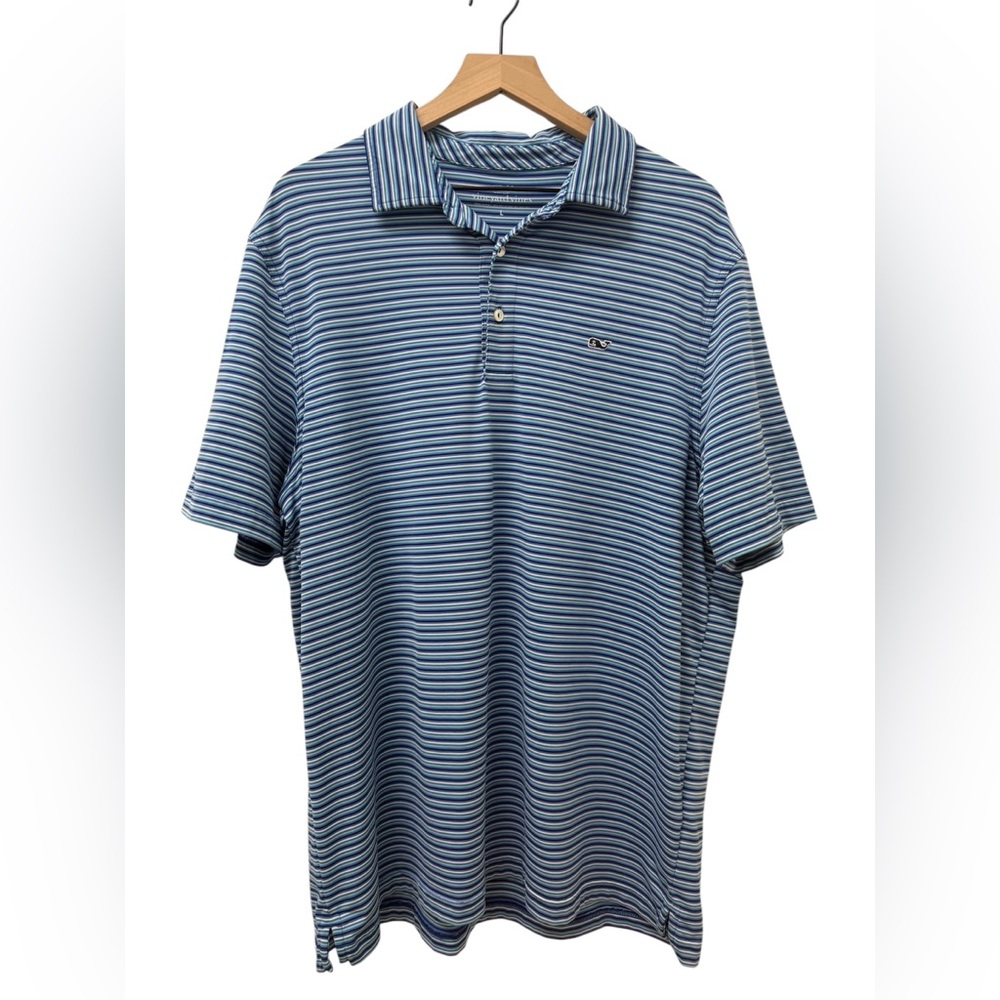 Men's Vineyard Vines Blue Striped Polo Short Sleeve Size Large